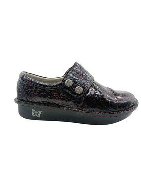 Alegria Womens Deliah Red Winery Floral Leather Slip On Shoes Size 42 EU 11.5